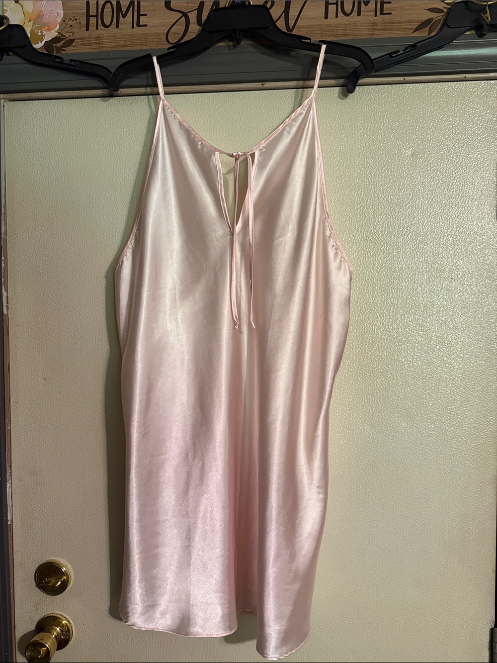 Vintage Light Pink Satin Chemise with Tie Front